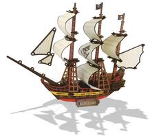 Mokomoji ir smulkiąją motoriką lavinanti 3D medinė dėlionė LIVMAN BZQ-058 su autentišku piratų laivo „Juodoji perla“ dizainu ir 126 detalėmis komplekte