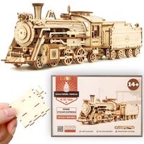 Šviečiamoji ir smulkiosios motorikos lavinanti 3D medinė dėlionė LIVMAN ZY-173 su autentišku amerikietiško garvežio dizainu 1:80 masteliu ir 308 detalėmis komplekte