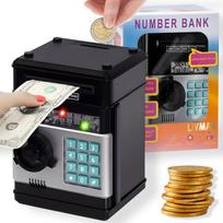 Elektroninė taupyklė – seifas LIVMAN 88150 su automatiniu banknotų ir monetų įdėjimu, juodas