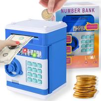 Elektroninė taupyklė – seifas LIVMAN 88150 su automatiniu banknotų ir monetų įdėjimu, mėlynas