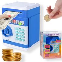 Elektroninė taupyklė – seifas LIVMAN 88150 su automatiniu banknotų ir monetų įdėjimu, mėlyna