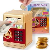 Elektroninė taupyklė – seifas LIVMAN 88150 su automatiniu banknotų ir monetų įmetimu, auksinė