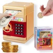 Elektroninė taupyklė – seifas LIVMAN 88150 su automatiniu banknotų ir monetų įdėjimu, auksinė