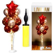 Balionų stovas LIVMAN LX-01 su 13 balionų, 2 LED šviesų girliandomis ir komplekte esančiu balionų pripūtimo pompa, 1,5 m, tamsiai raudonos ir auksinės spalvos balionais bei raudona žvaigžde