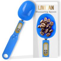Virtuvės svarstyklės LIVMAN QJ-608 - skaitmeninės virtuvinės svarstyklės matavimo šaukšto pavidalu, iki 500 g talpa įvairiems ingredientams sverti, mėlynos