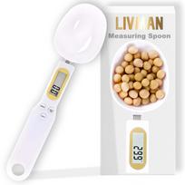Virtuvės svarstyklės LIVMAN QJ-608 - skaitmeninės virtuvės svarstyklės matavimo šaukšto pavidalu, iki 500 g talpa įvairių ingredientų sverimui, baltos