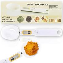 Virtuvės svarstyklės LIVMAN QJ-608 - skaitmeninės virtuvinės svarstyklės matavimo šaukšto pavidalu, iki 500 g talpa įvairių ingredientų sverimui, baltos