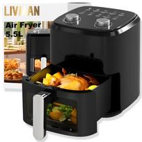 Aerofritierius LIVMAN Y-5060S su skaidriu kepimo langeliu, reguliuojama temperatūra ir iš anksto nustatytais kepimo režimais, 5,5 l, 1350 W, juoda
