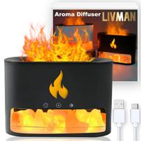USB maitinamas kvapų difuzorius – oro drėkintuvas LIVMAN BZ-021 su Himalajų druskos kristalais, tikroviška liepsnos imitacija, reguliuojamu laikmačiu, pritaikomu LED apšvietimu ir 240 ml vandens bakel