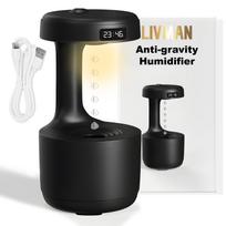 USB maitinamas oro drėkintuvas LIVMAN LZ599 su antigravitacijos lašų efektu, LED laikrodžiu ir šiltos šviesos naktine lempa bei 600 ml vandens talpa, juodas
