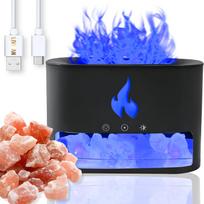 USB maitinamas aromatų difuzorius – oro drėkintuvas LIVMAN BZ-021 su Himalajų druskos kristalais, realistiška liepsnos imitacija, reguliuojamu laikmačiu, pritaikomu LED apšvietimu ir 240 ml vandens ta