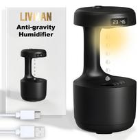 USB maitinamas oro drėkintuvas LIVMAN LZ599 su antigravitacijos lašelių efektu, LED laikrodžiu ir šiltos šviesos naktine lempa bei 600 ml vandens bakeliu, juodas