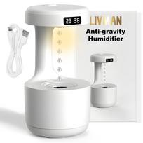 USB maitinamas oro drėkintuvas LIVMAN LZ599 su antigravitacinio lašelių efektu, LED laikrodžiu ir šilto šviesos naktine lempa bei 600 ml vandens bakeliu, baltos spalvos