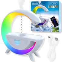 USB maitinamas oro drėkintuvas LIVMAN Y13 su RGB apšvietimu, įmontuotu „Bluetooth“ garsiakalbiu, antigravitacinio lašų efekto ir 350 ml vandens bakeliu, 5 W, baltas