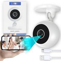 Išmanioji mini stebėjimo kamera LIVMAN A2 su reguliuojamais žiūrėjimo kampais, dvipusio balso funkcija ir valdymu per O-KM Pro (O-KAM) programėlę, maitinama USB kabeliu, 640x480 pikseliai, balta