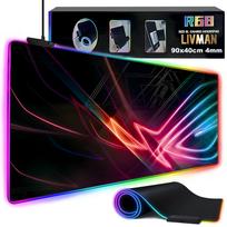 Pelės kilimėliai — RGB pelės kilimėlis (padas) LIVMAN MZ-RGB su dinaminiu RGB apšvietimu pritaikomai atmosferai, 90x40 cm, 4 mm, juodas su spalvotomis juostomis
