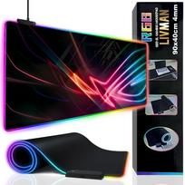 Pelių kilimėliai - RGB pelės kilimėlis (padas) LIVMAN MZ-RGB su dinamišku RGB apšvietimu pritaikomai atmosferai, 90x40 cm, 4 mm, juodas su spalvotomis juostelėmis