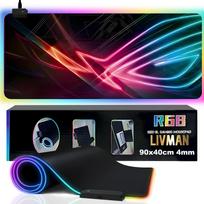Pelės kilimėliai - RGB pelės kilimėlis (pagrindas) LIVMAN MZ-RGB su dinaminiu RGB apšvietimu pritaikomai atmosferai, 90x40 cm, 4 mm, juodas su spalvotomis juostomis