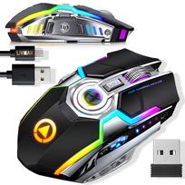 Žaidimų pelė LIVMAN A5 – belaidė įkraunama kompiuterinių žaidimų pelė su RGB apšvietimu, 1600 DPI, juoda