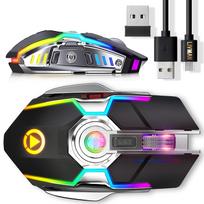 Žaidimų pelė LIVMAN A5 - belaidė įkraunama kompiuterinių žaidimų pelė su RGB apšvietimu, 1600 DPI, juoda