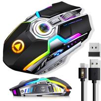 Žaidimų pelė LIVMAN A5 - belaidė įkraunama kompiuterinių žaidimų pelė su RGB apšvietimu, 1600 DPI, juoda