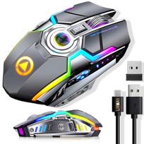 Žaidimų pelė LIVMAN A5 - belaidė įkraunama kompiuterinių žaidimų pelė su RGB apšvietimu, 1600 DPI, pilka