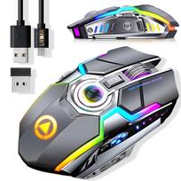 Žaidimų pelė LIVMAN A5 - belaidė įkraunama kompiuterinių žaidimų pelė su RGB apšvietimu, 1600 DPI, pilka