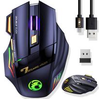 Žaidimų pelė LIVMAN GW-X7 - belaidė įkraunama kompiuterinių žaidimų pelė su RGB apšvietimu, 3200 DPI, juoda