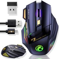 Žaidimų pelė LIVMAN GW-X7 - belaidė įkraunama kompiuterinių žaidimų pelė su RGB apšvietimu, 3200 DPI, juoda