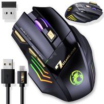 Žaidimų pelė LIVMAN GW-X7 - belaidė įkraunama kompiuterinių žaidimų pelė su RGB apšvietimu, 3200 DPI, juoda