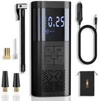 USB įkraunamas ir nešiojamas belaidis oro kompresorius LIVMAN VC-027 su žibintuvėliu, LED ekranu, LED apšvietimu, išmaniu pripūtimo valdymu, 4 skirtingais antgaliais įvairiems daiktams pripūsti ir gal