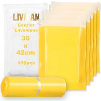 Plastikiniai lipnūs kurjerio vokai – maišeliai LIVMAN HY-12, 30x42 cm, 100 vnt. pakuotėje, geltoni