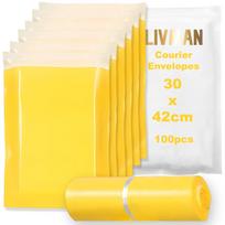 Plastikiniai lipnūs kurjerio vokai – maišeliai LIVMAN HY-12, 30x42 cm, 100 vnt. pakuotėje, geltoni