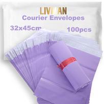 Plastikiniai lipnūs kurjerių vokai – maišeliai LIVMAN HY-12, 32x45 cm, 100 vnt. pakuotėje, violetiniai