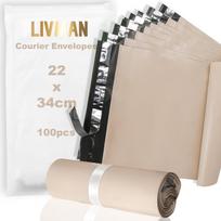 Polietileno plastiko lipnūs kurjerio vokai – maišeliai LIVMAN LY-99, 22x34 cm, 100 vnt. pakuotėje, smėlio spalvos