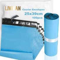 LIVMAN LY-99 lipnieji kurjerio vokai (polietileno plastiko maišeliai) - 25x39 cm, 100 vnt. pakuotėje, šviesiai mėlyni