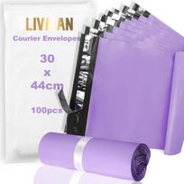Polietileno plastiko savaime lipnūs kurjerių vokai – maišeliai LIVMAN LY-99, 30x44 cm, 100 vnt. pakuotėje, violetiniai
