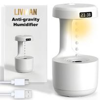USB maitinamas oro drėkintuvas LIVMAN LZ599 su antigravitacijos lašelių efektu, LED laikrodžiu ir šiltos šviesos naktine lempa bei 600 ml vandens baku, baltas