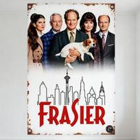 Frasier TV serialo vintažinis metalinis skardinis ženklas Sietlo dangoraižių linija Kosminis adatas Retro namų dekoras barui, vyriškam kampeliui, biurui Sienos menas 20x30cm（7.8x11.8inch） black