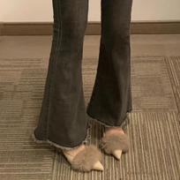 Fashion Women Pointy Heels Half Slippers Square Toe Casual Female Fashion 2025 Spring Trend New Luxury Plush Slides Dress Fur Flip Flops 34 abrikosas
