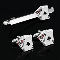 Copper Material Creative Men's Poker Card Tie Clip Cufflink Set One Size white