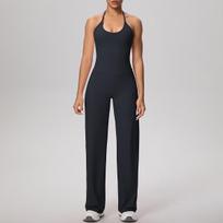 Elegant Halter Vest & High-Waist Wide-Leg Yoga Set L brown