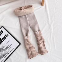 Girls' Fleece-Lined Footless Tights with Socks, Nine-Tenths Length, Warm & Cute, Red Lettering, Ideal for Autumn/Winter. XL 11-13 Years gray