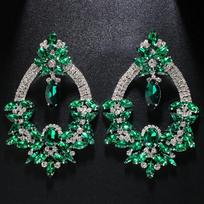 Stonefans Exaggerated Green Rhinestone Earrings for Women Drag Queen Accessories  Oversize Crystal Dangle Earring Jewelry Gold gray