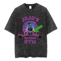 2026 New Anime JoJo Bizarre Adventure Vintage Washed T-shirt Diavolo Doppio Manga T-shirts Men Women Cotton Oversized T Shirts L black