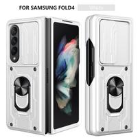 Samsung Z Fold 7/Flip 6 Kietas dėklas su stumdomu langeliu ir laikikliu žiedu Z Flip 7