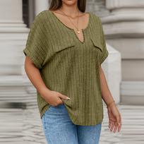 Women's Color Plus Size Cross V-Neck Long Sleeved Pullover T-shirt Top XXXXXL