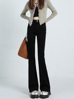 Women's Black High-Waist Micro-Flare Jeans - Slimming Retro Bell Bottoms for Spring and Autumn S