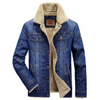 Men's Denim Jacket Winter Fleece Thickened Military Jacket Men's M šviesiai mėlyna spalva