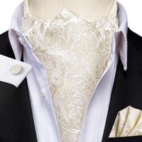 Elegantiškas šilkinis vyriškas askoto kaklaraištis, nosinaitė, rankogalių sagų rinkinys, žakardinis gėlių ir paisley raštas, 60 spalvų, kaklaraištis vyrams, vestuvėms, verslui, išleistuvėms, Hi-Tie white